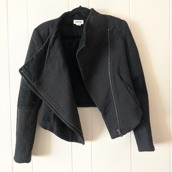 Helmut Lang Black Wool & Leather Moto Jacket M - Picture 4 of 13